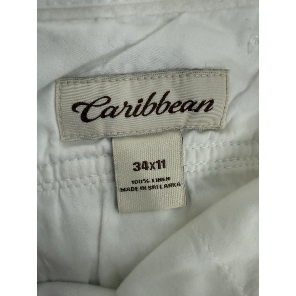 Caribbean Mens White 100% Linen Cargo Shorts 34x11 Relax Beach Resort Vacation - Picture 3 of 13